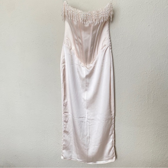 House of CB 'Nalita' Vintage Cream Embellished Strapless Midi Dress NWOT size S - Picture 3 of 10